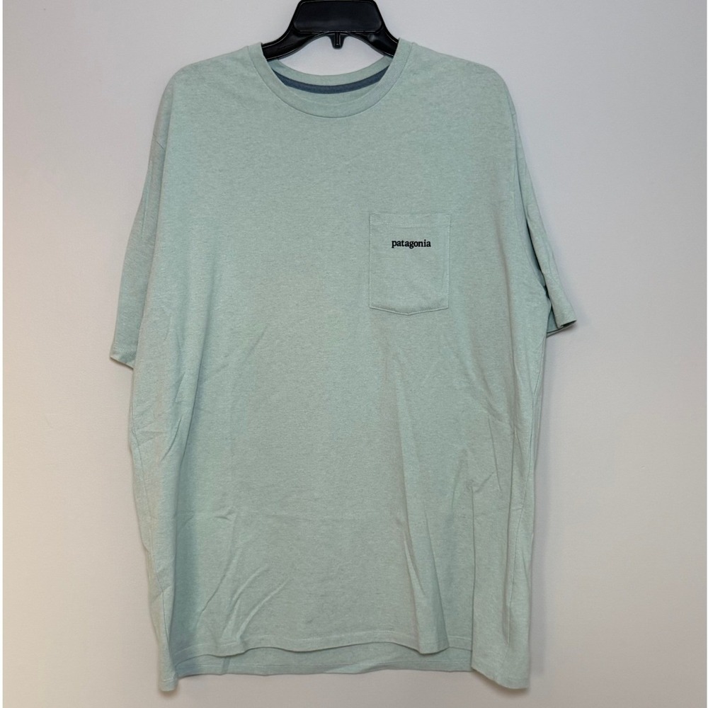Patagonia Mens Responsibili-Tee Line Logo Ridge Pocket T-Shirt Mint Green XL